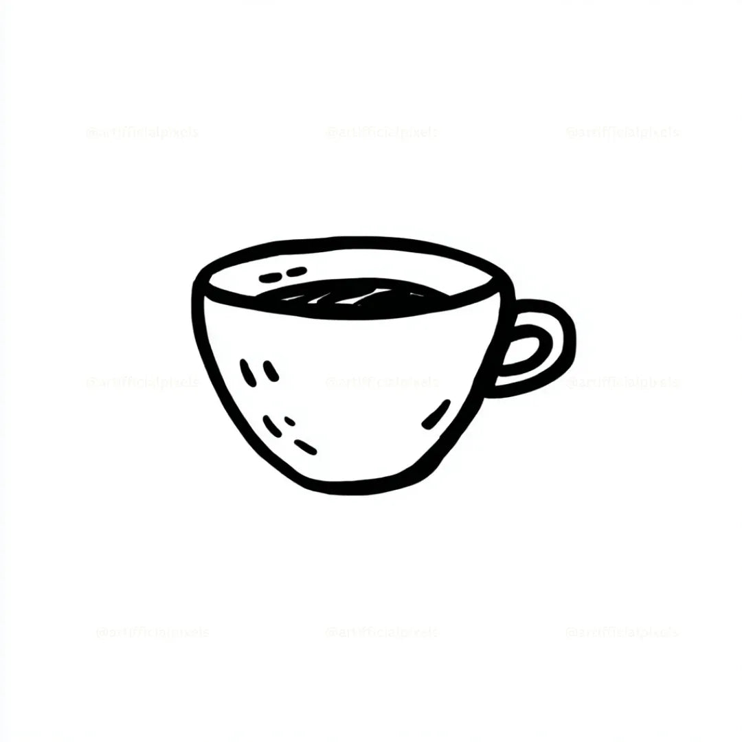 Cute Black and White Icon Midjourney AI Image Generator - Teacup