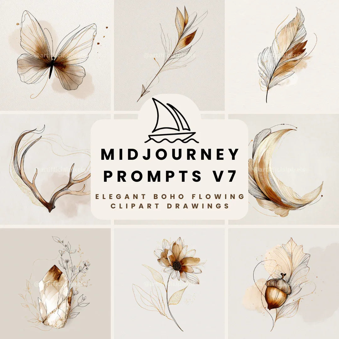 Boho Flowing Elements AI Art Generator – Midjourney Prompt Pack with Images - CITTRA Collective