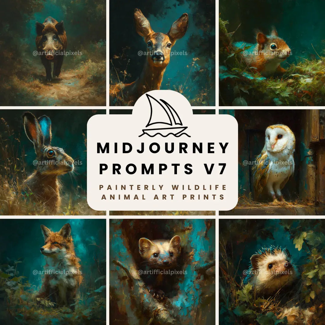 Painterly Wildlife Portraits AI Art Generator – Midjourney Prompt Pack with Images - CITTRA Collective