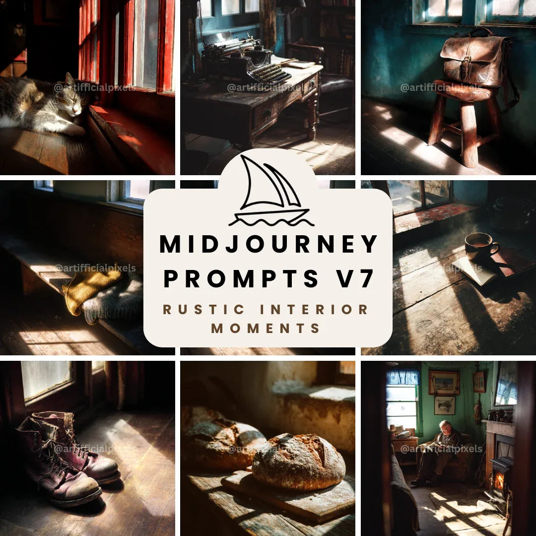 Rustic Interior Moments AI Art Prompts – Midjourney Pack with Images - CITTRA Collective