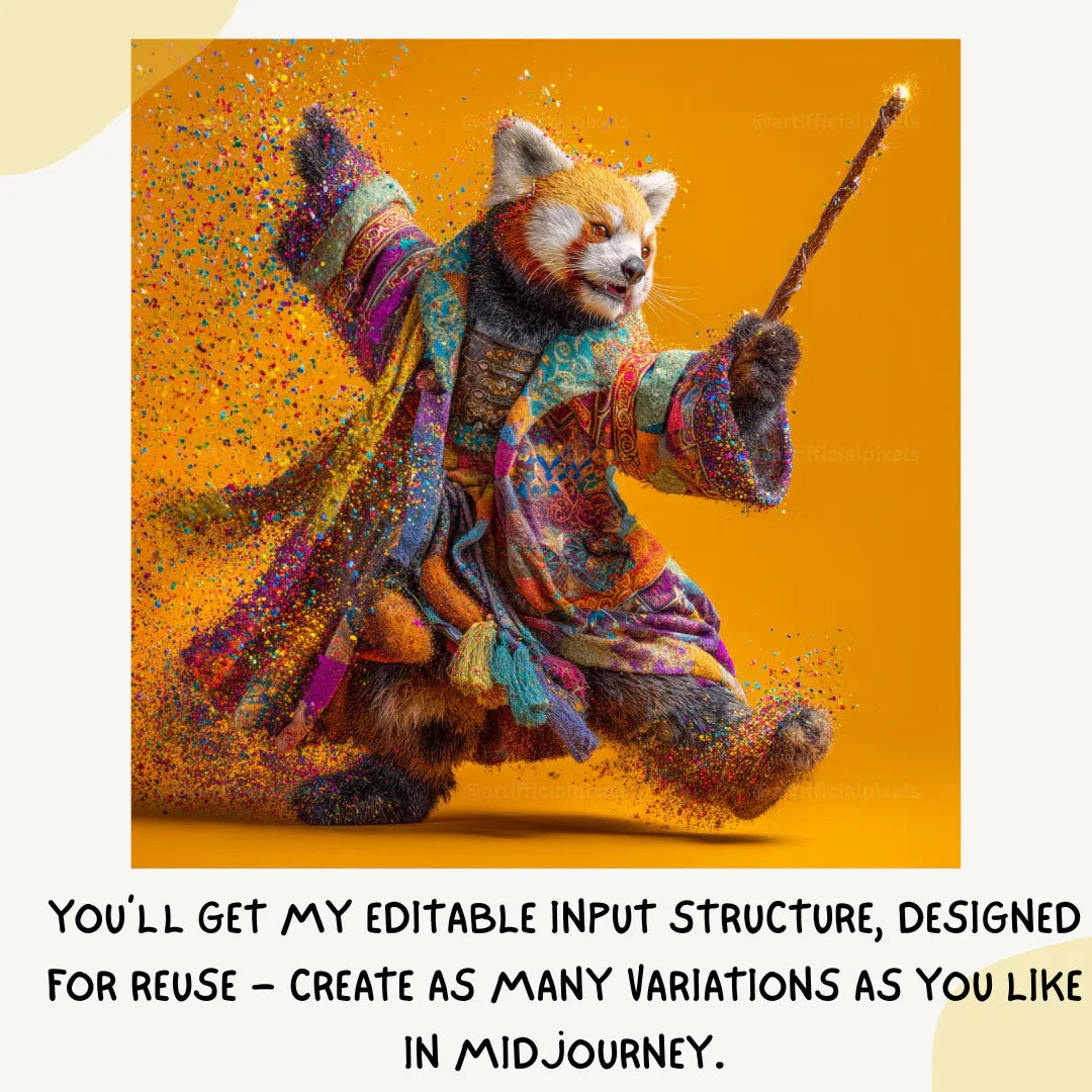 Magical Rainbow Confetti Animals AI Art Prompt for Midjourney AI Image Generator - CITTRA Collective