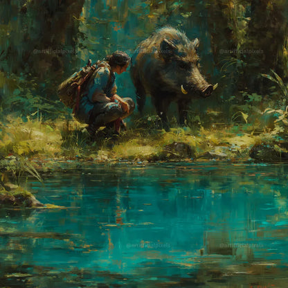 Forest Companions by the Water AI Art Prompts – Midjourney Pack with Images - CITTRA Collective