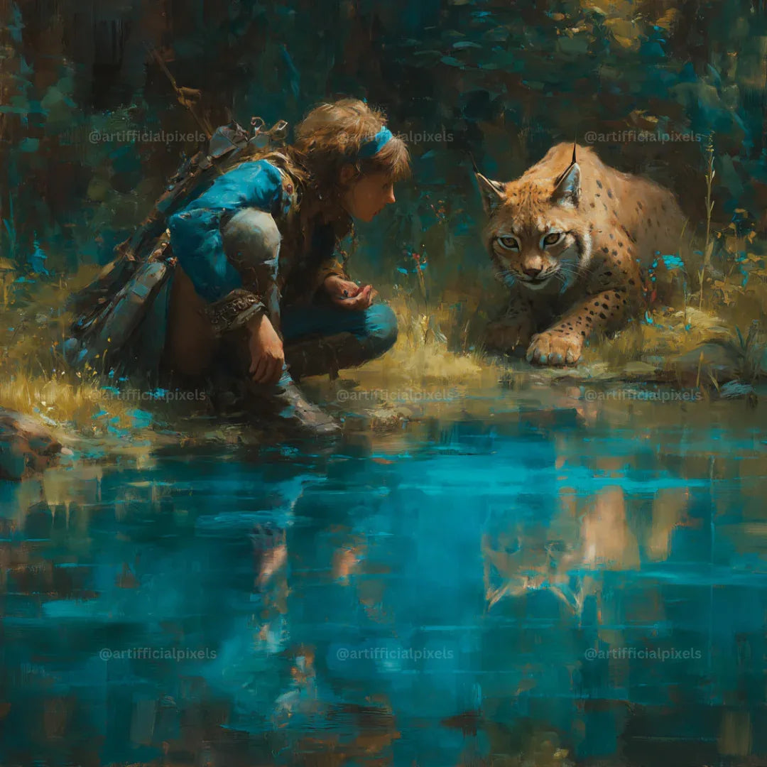 Forest Companions by the Water AI Art Prompts – Midjourney Pack with Images - CITTRA Collective