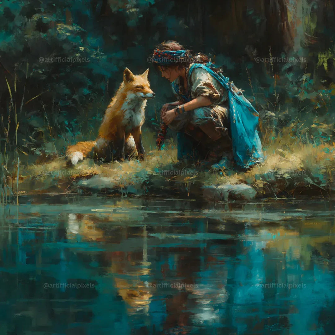 Forest Companions by the Water AI Art Prompts – Midjourney Pack with Images - CITTRA Collective