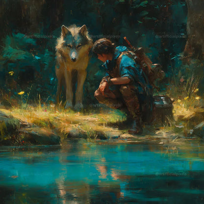 Forest Companions by the Water AI Art Prompts – Midjourney Pack with Images - CITTRA Collective