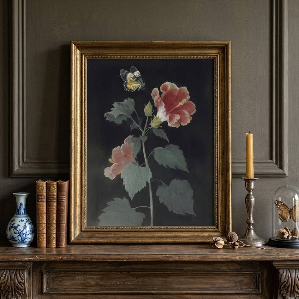 Hibiscus and Butterfly Wall Art Print