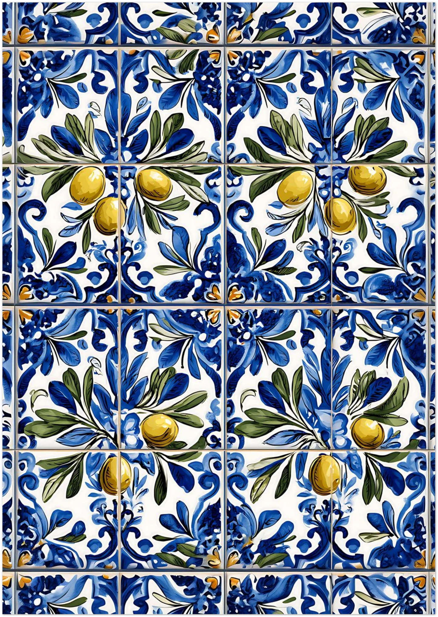 Portuguese Azulejo Olive Branch Poster - CITTRA Collective
