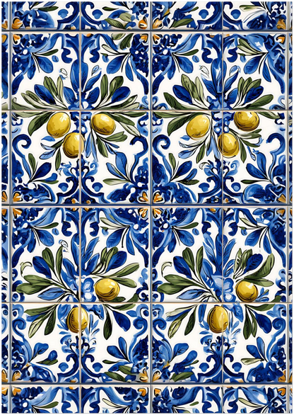 Portuguese Azulejo Olive Branch Poster - CITTRA Collective