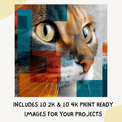 Portrait of a cat in abstract photorealistic style, Midjourney-generated art with vivid colour blocks and geometric composition