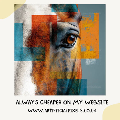 Portrait of a horse in abstract photorealistic style, Midjourney-generated art with vivid colour blocks and geometric composition