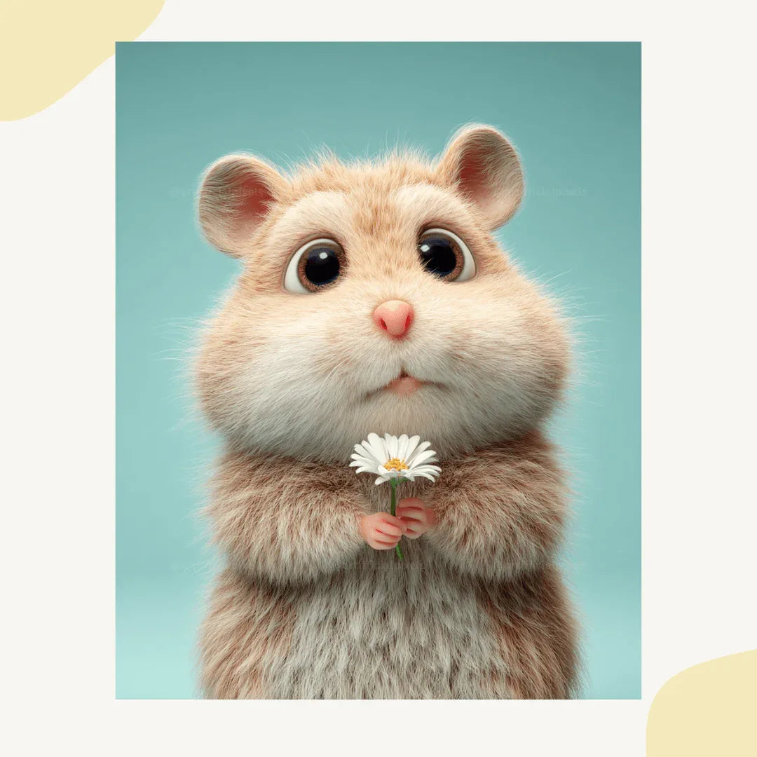 Sweet hamster character in 3D Pixar animation style perfect for children's products and digital downloads

