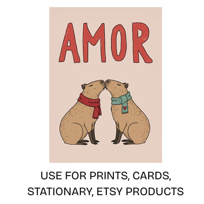 Amor capybara couple illustration suitable for wall art prints and valentines cards