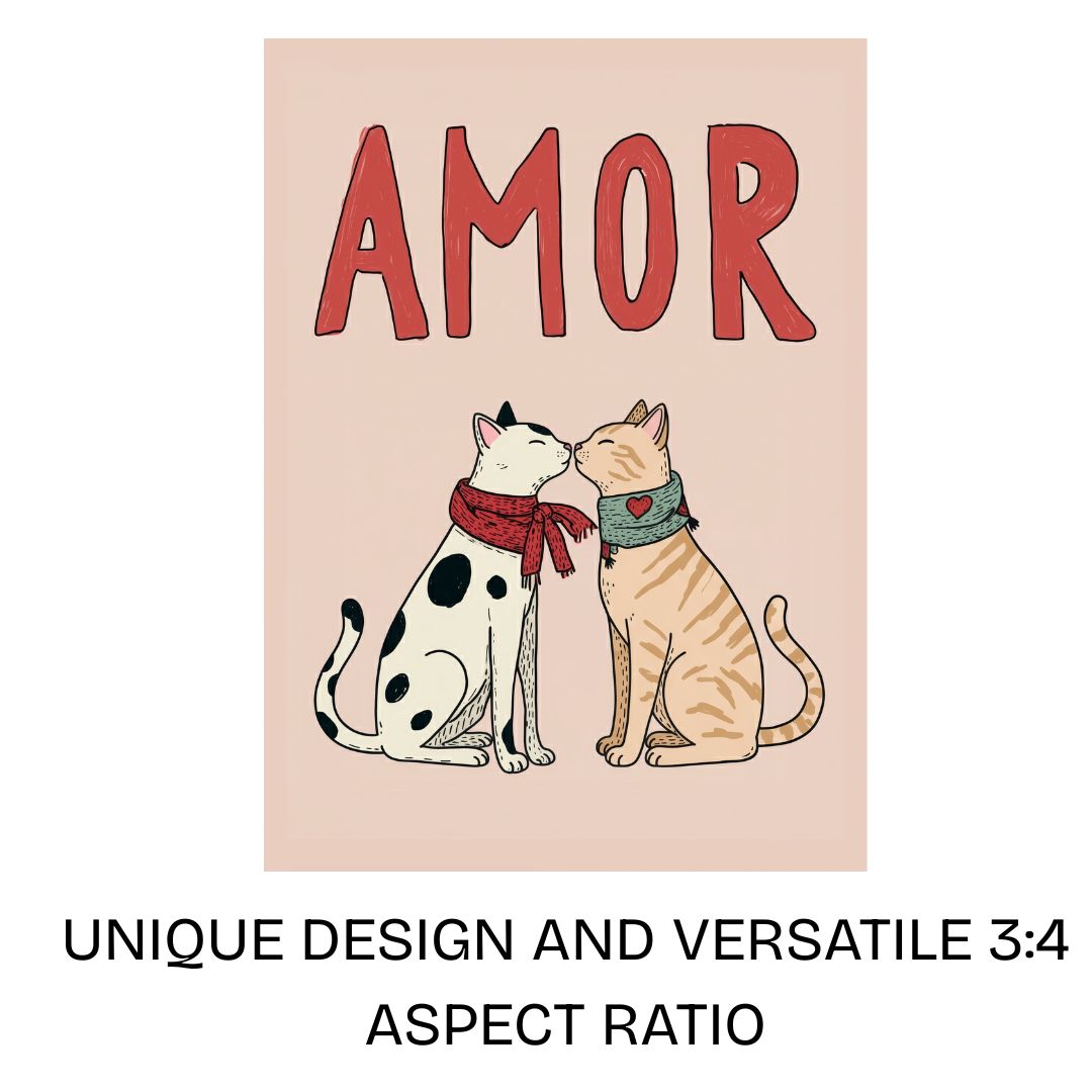 Amor cat couple illustration in vertical 3:4 aspect ratio for print and digital projects