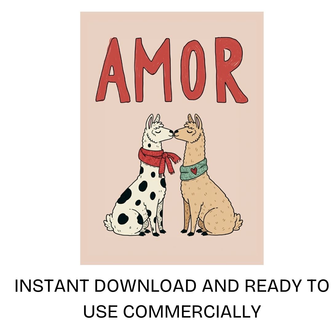 Amor llama couple illustration available as an instant digital download with commercial rights