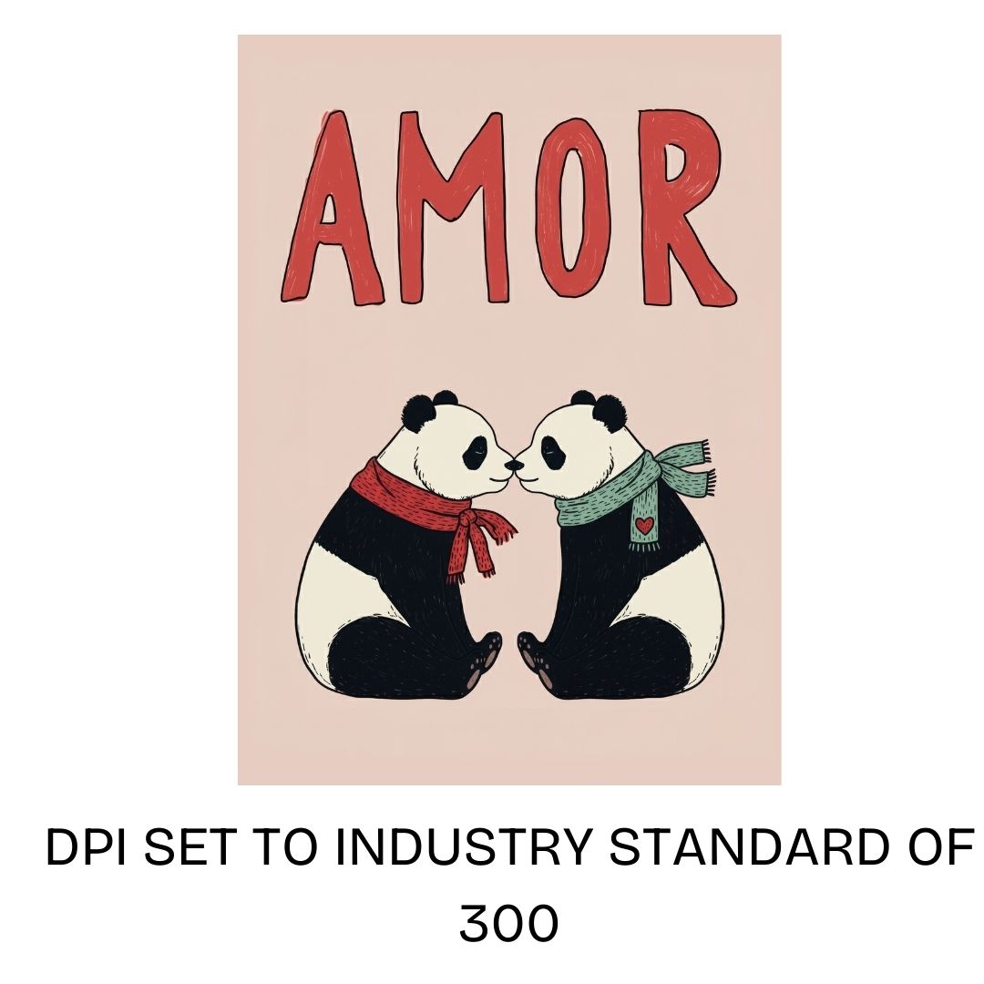 Amor panda couple valentines illustration set to 300 DPI professional print standard