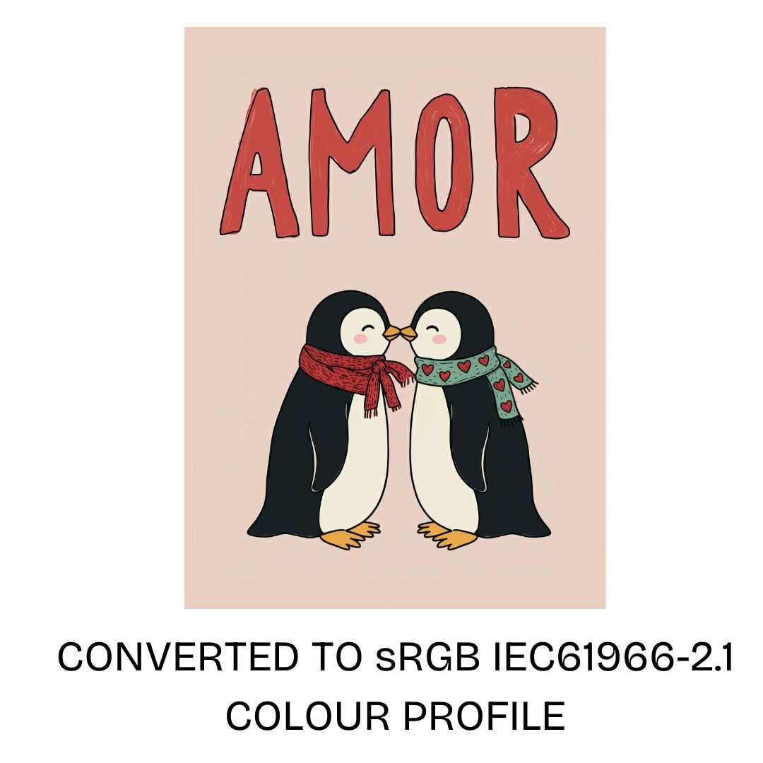 Valentines penguin couple illustration converted to sRGB IEC61966-2.1 colour profile