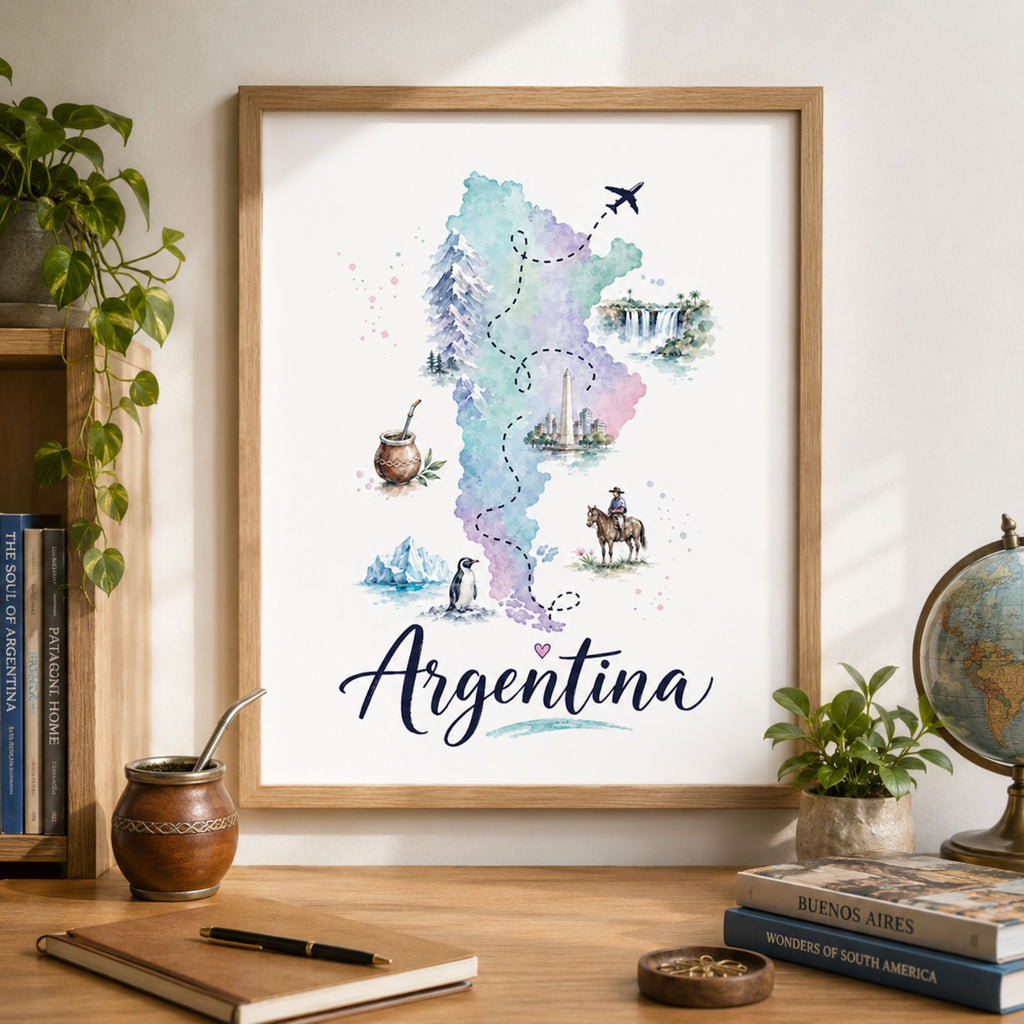 Argentina Watercolour Map Print