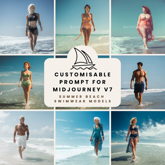 Summer Models on the Beach Prompt for Midjourney AI Image Generator - CITTRA Collective
