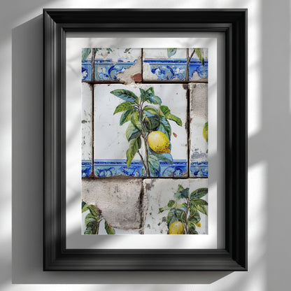 Realistic Portuguese Azulejo Lemon Poster – Mediterranean Tile Print