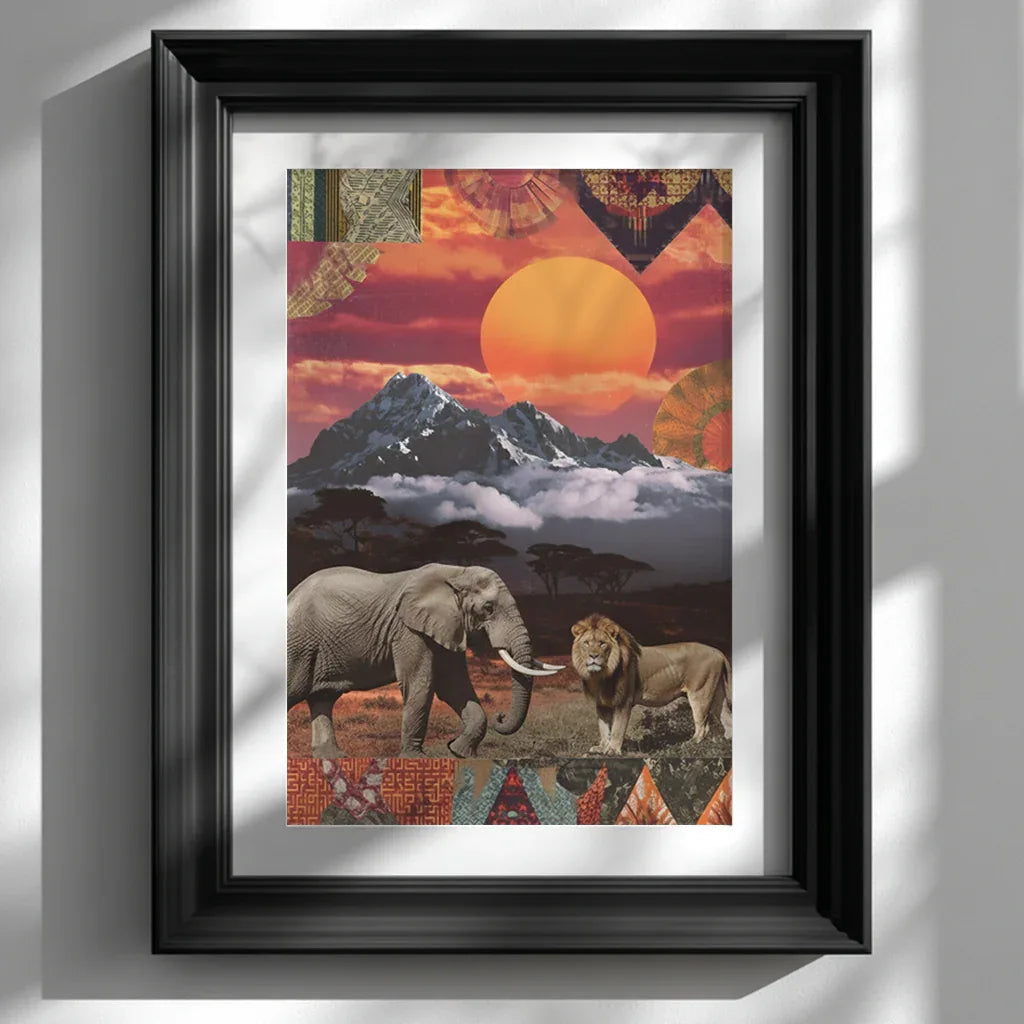 Kenyan Cultural Collage Art Print Inspired by African Landscapes and Wildlife - CITTRA Collective