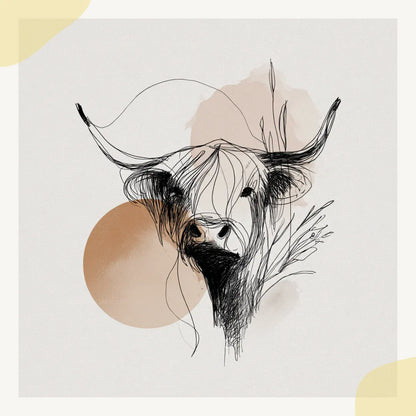 boho-hand-drawn-animals-midjourney-ai-prompt-highland-cow