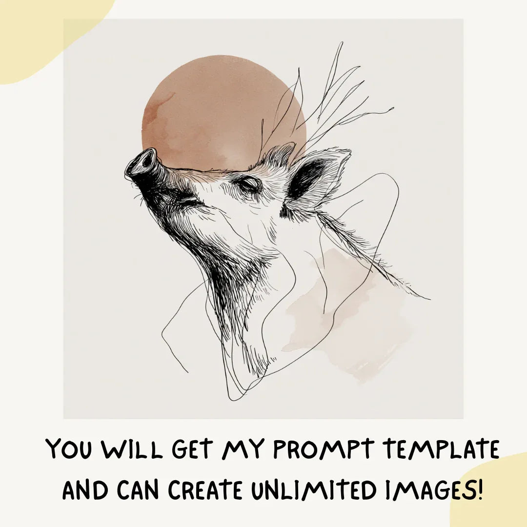 boho-hand-drawn-animals-midjourney-ai-prompt-pig