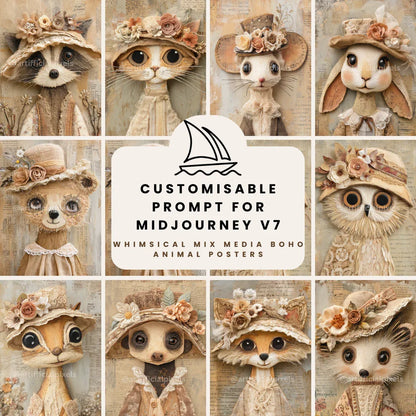 Whimsical portrait of animals in mixed media folk-art style, Midjourney-generated with soft tones and layered vintage textures front cover.









