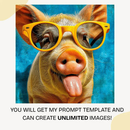 Cheeky summer pig AI art generated with Midjourney prompt featuring retro yellow tones and oil-textured digital painting style

