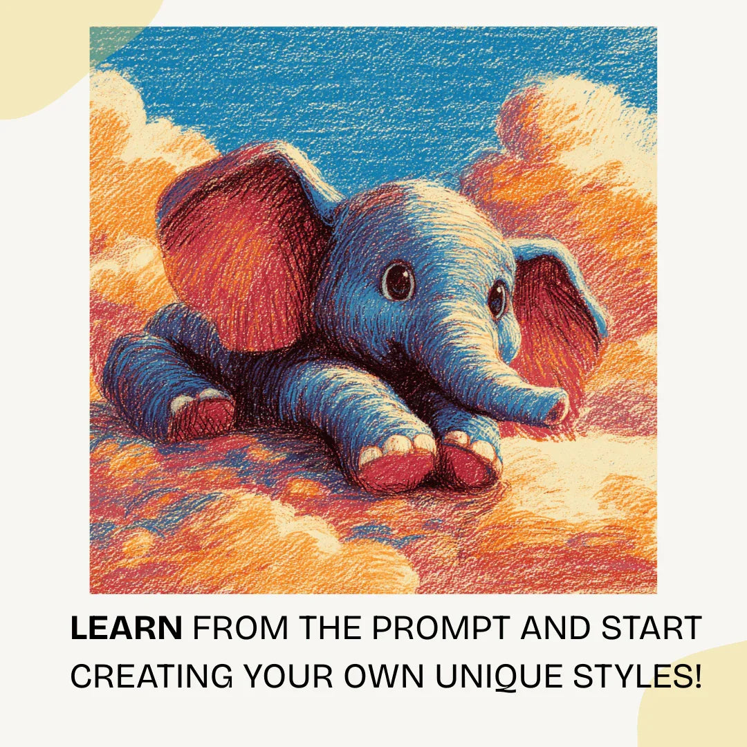 Midjourney Prompt: AI Generated Crayon Animals Floating on Clouds - CITTRA Collective