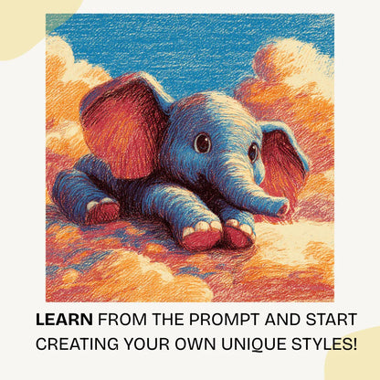 Midjourney Prompt: AI Generated Crayon Animals Floating on Clouds - CITTRA Collective