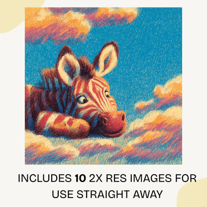 Midjourney Prompt: AI Generated Crayon Animals Floating on Clouds - CITTRA Collective
