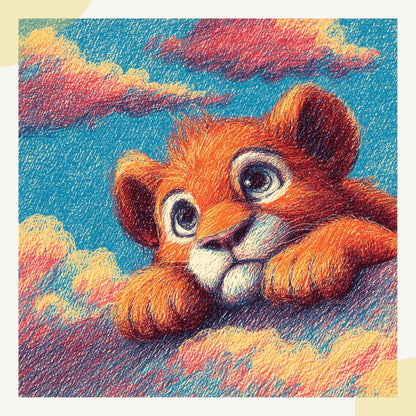 Midjourney Prompt: AI Generated Crayon Animals Floating on Clouds - CITTRA Collective