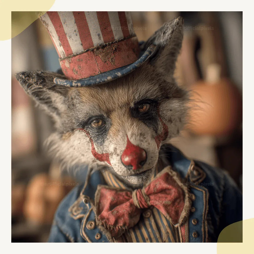 Editable Midjourney Prompt for Creepy American Halloween Animal Clowns - CITTRA Collective