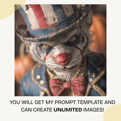 Editable Midjourney Prompt for Creepy American Halloween Animal Clowns - CITTRA Collective