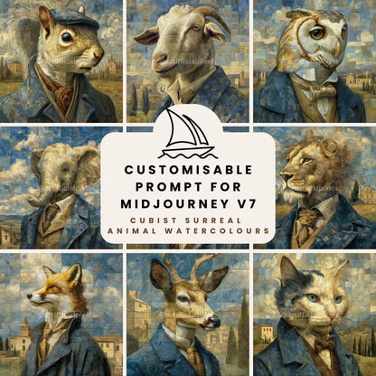 Mosaic Watercolour Animal Portraits Art Prompt for Midjourney AI Image Generator - CITTRA Collective