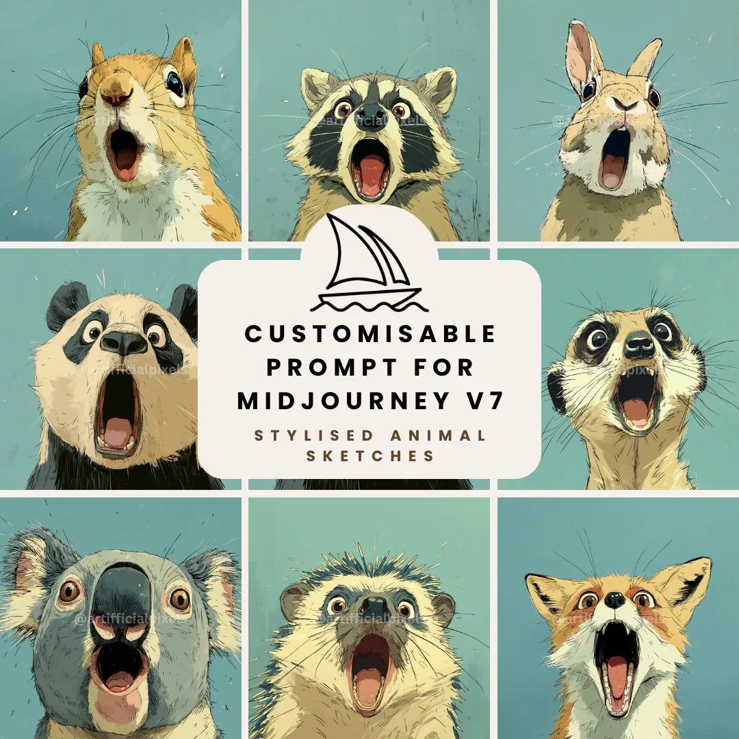 Funny Illustrated Animal Sketch Art Prompt for Midjourney AI Image Generator - CITTRA Collective