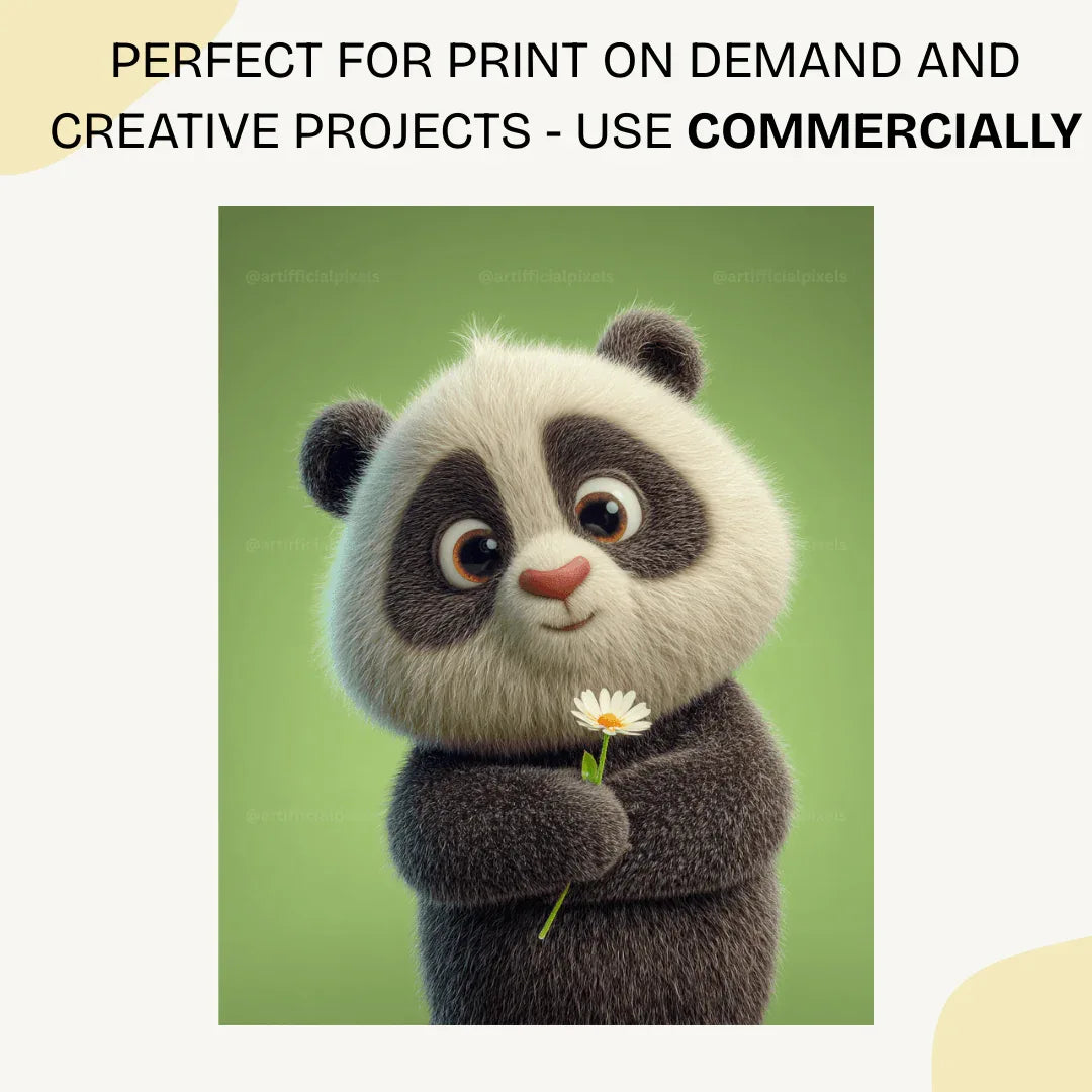 Adorable panda bear in 3D Pixar animation style with expressive eyes created using AI art generation

