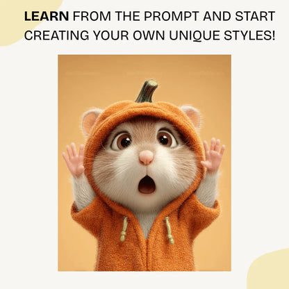 Editable Midjourney Prompt for Cute Pixar-Style Animals in Pumpkin Costumes - CITTRA Collective