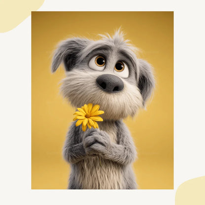 Adorable puppy dog in 3D Pixar animation style with soft fur created for commercial digital art projects

