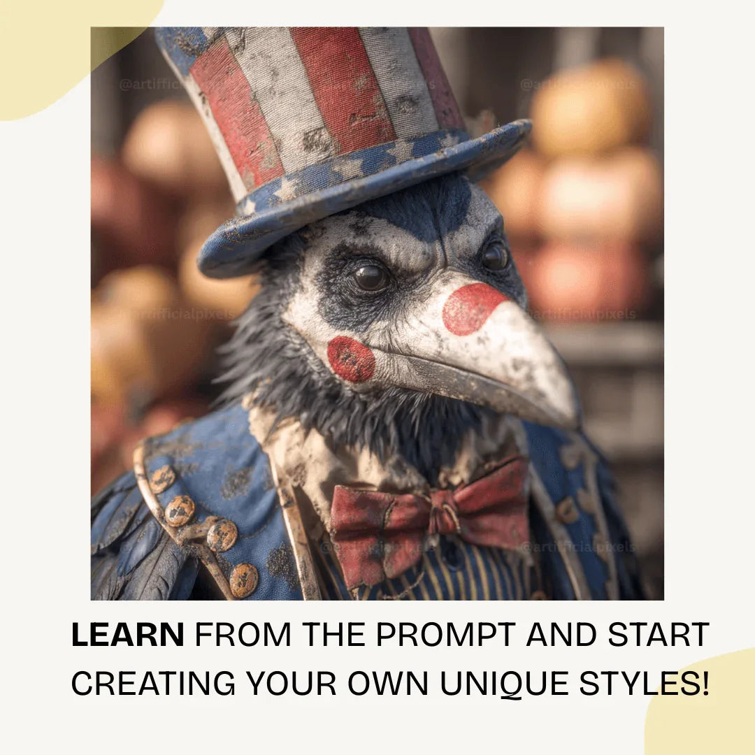 Editable Midjourney Prompt for Creepy American Halloween Animal Clowns - CITTRA Collective