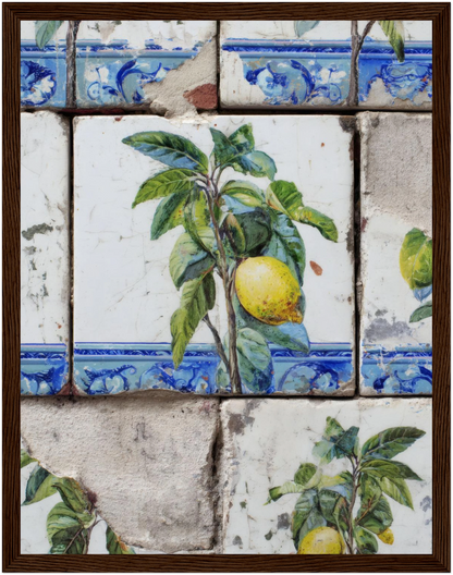 Wooden Framed Realistic Portuguese Lemon Azulejo Print - CITTRA Collective 27x35 cm / 11x14″ / Dark wood frame