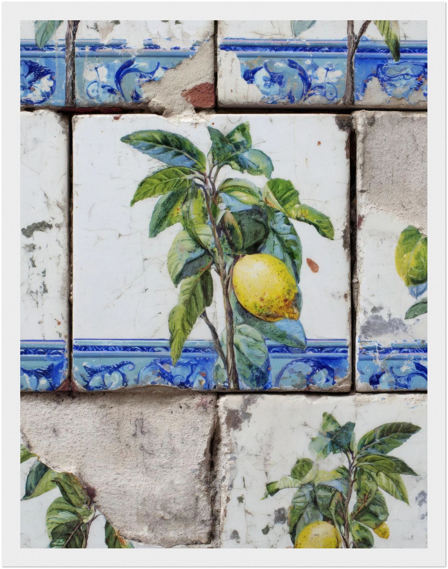 Wooden Framed Realistic Portuguese Lemon Azulejo Print - CITTRA Collective 27x35 cm / 11x14″ / White frame