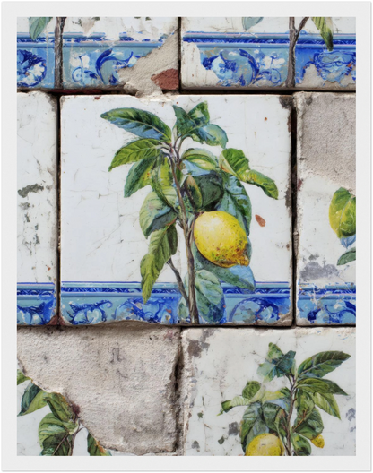 Wooden Framed Realistic Portuguese Lemon Azulejo Print - CITTRA Collective 27x35 cm / 11x14″ / White frame