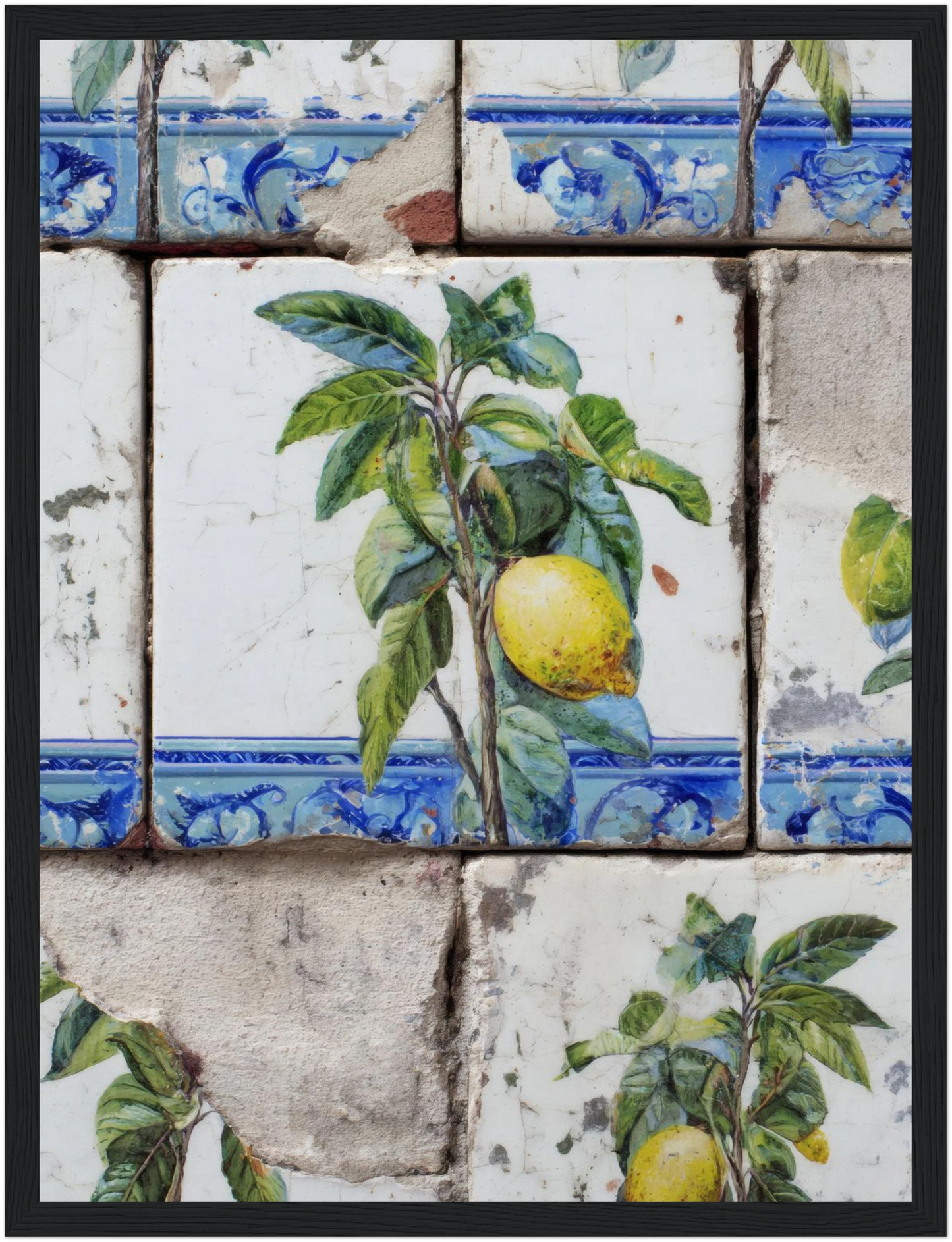 Wooden Framed Realistic Portuguese Lemon Azulejo Print - CITTRA Collective 30x40 cm / 12x16″ / Black frame