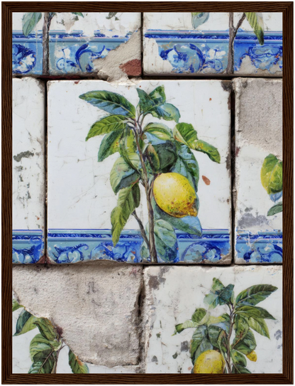 Wooden Framed Realistic Portuguese Lemon Azulejo Print - CITTRA Collective 30x40 cm / 12x16″ / Dark wood frame