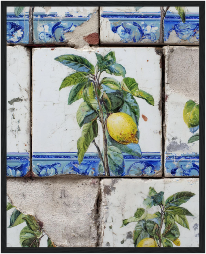 Wooden Framed Realistic Portuguese Lemon Azulejo Print - CITTRA Collective 40x50 cm / 16x20″ / Black frame