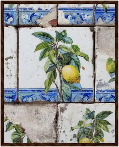 Wooden Framed Realistic Portuguese Lemon Azulejo Print - CITTRA Collective 40x50 cm / 16x20″ / Dark wood frame
