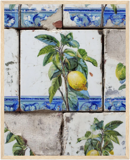 Wooden Framed Realistic Portuguese Lemon Azulejo Print - CITTRA Collective 40x50 cm / 16x20″ / Wood frame