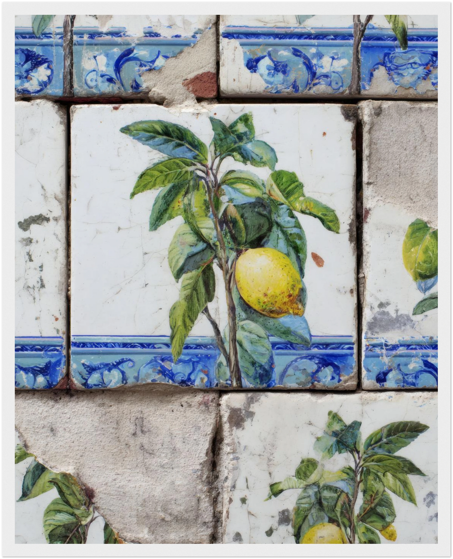 Wooden Framed Realistic Portuguese Lemon Azulejo Print - CITTRA Collective 40x50 cm / 16x20″ / White frame