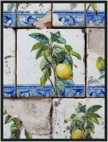 Wooden Framed Realistic Portuguese Lemon Azulejo Print - CITTRA Collective 45x60 cm / 18x24″ / Black frame